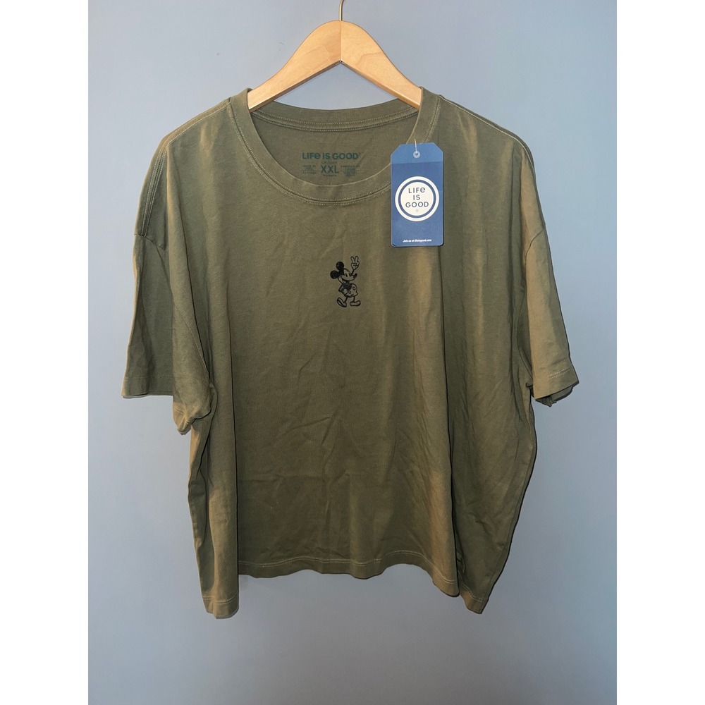 Life is Good Mickey Mouse Crusher Tee Olive Green XXL Disney T-Shirt New